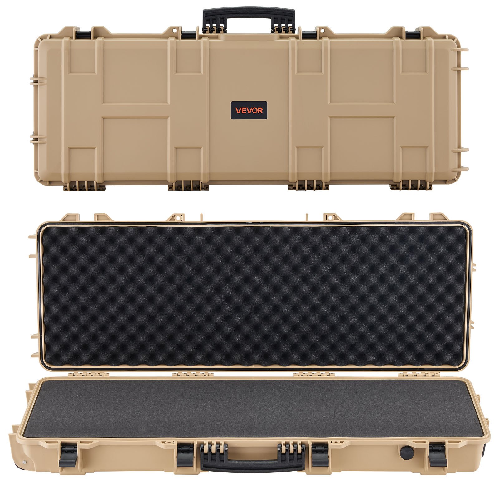 VEVOR Hard Rifle Case, Lockable Rifle Case with Pre-cut Foams, 1066 mm Movable Gun Storage with Wheels, IP67 Waterproof & Dustproof Pistol Storage for Rifle, Shotgun, Airsoft Gun, Khaki