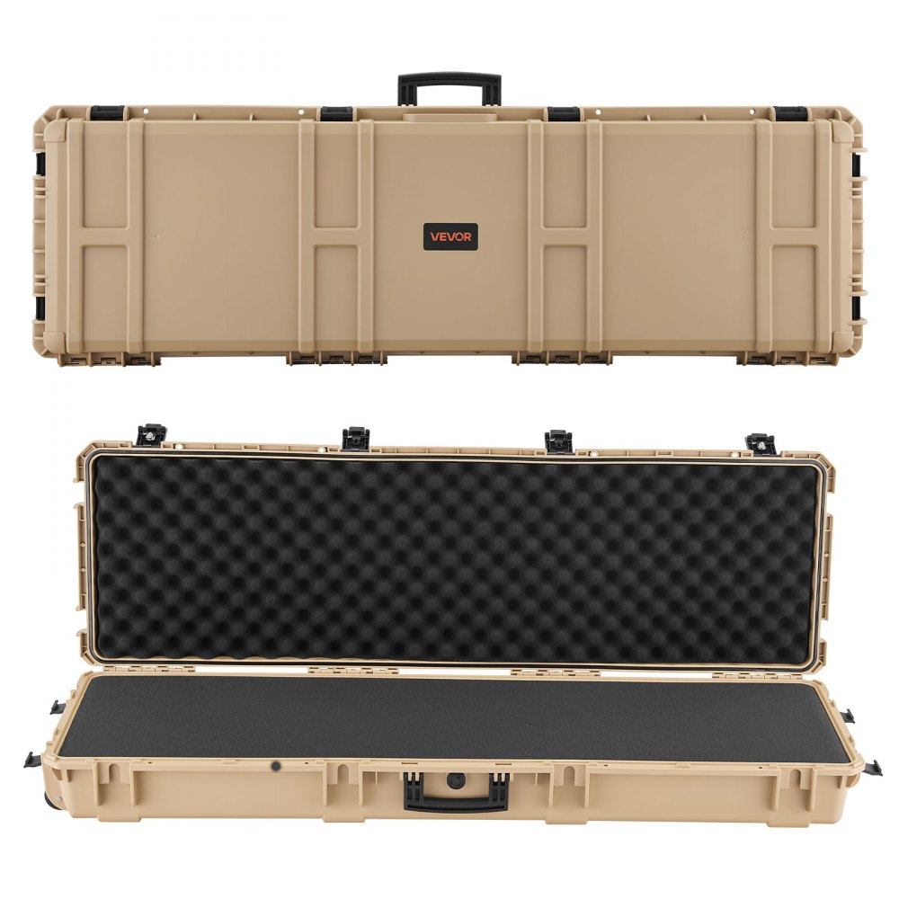 VEVOR Hard Rifle Case, Lockable Rifle Case with Pre-cut Foams, 1320 mm Gun Storage with Wheels, Heavy Duty IP67 Waterproof & Dustproof Pistol Storage Cases for Rifles, Shotguns, Airsoft Guns, Khaki