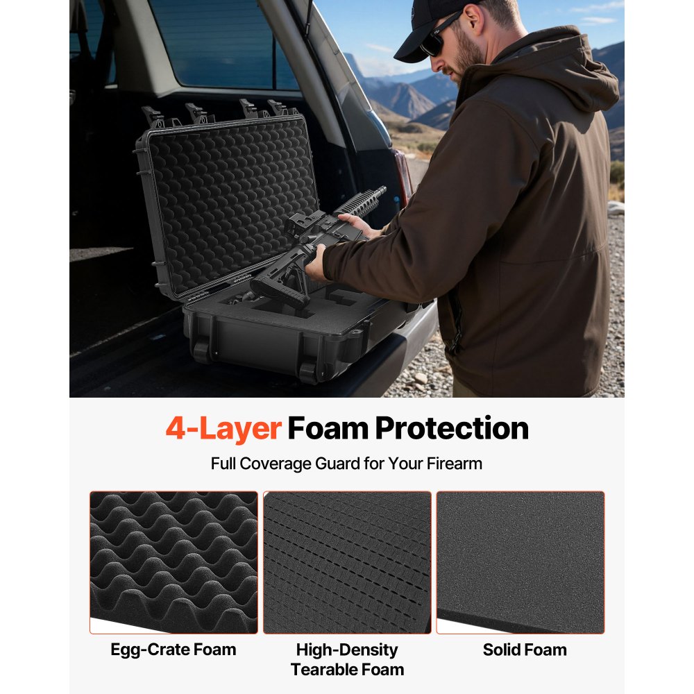 VEVOR Hard Shell Gun Case voor lange geweren, afsluitbare geweerkoffer met voorgesneden schuim, lange geweerkoffer, oprolbaar, IP67 waterdicht, 97,8 x 42 x 17,3 cm, zwart