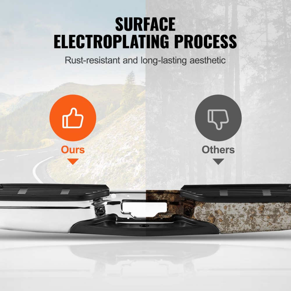 VEVOR Achterbumper, compatibel met 1999-2007 Ford F250/Ford F350 Super Duty, verchroomde stalen achterbumper, montage vervangende achterbumper met kentekenplaatverlichting en treeplank, voor FO1101141