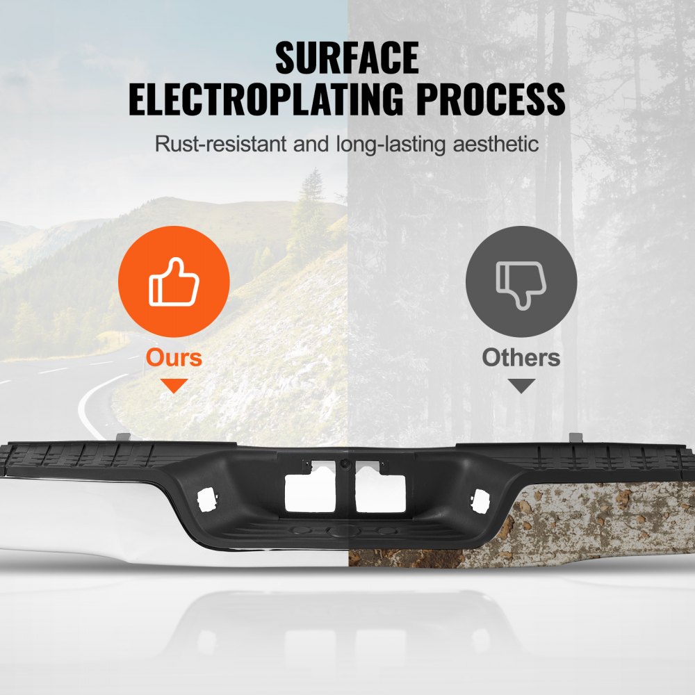 VEVOR Achterbumper, compatibel met Toyota Tundra 2007-2013, Chromen stalen achterbumper, montage vervangende achterbumper met kentekenplaatverlichting en treeplank, zonder sensorgaten, voor TO1103117