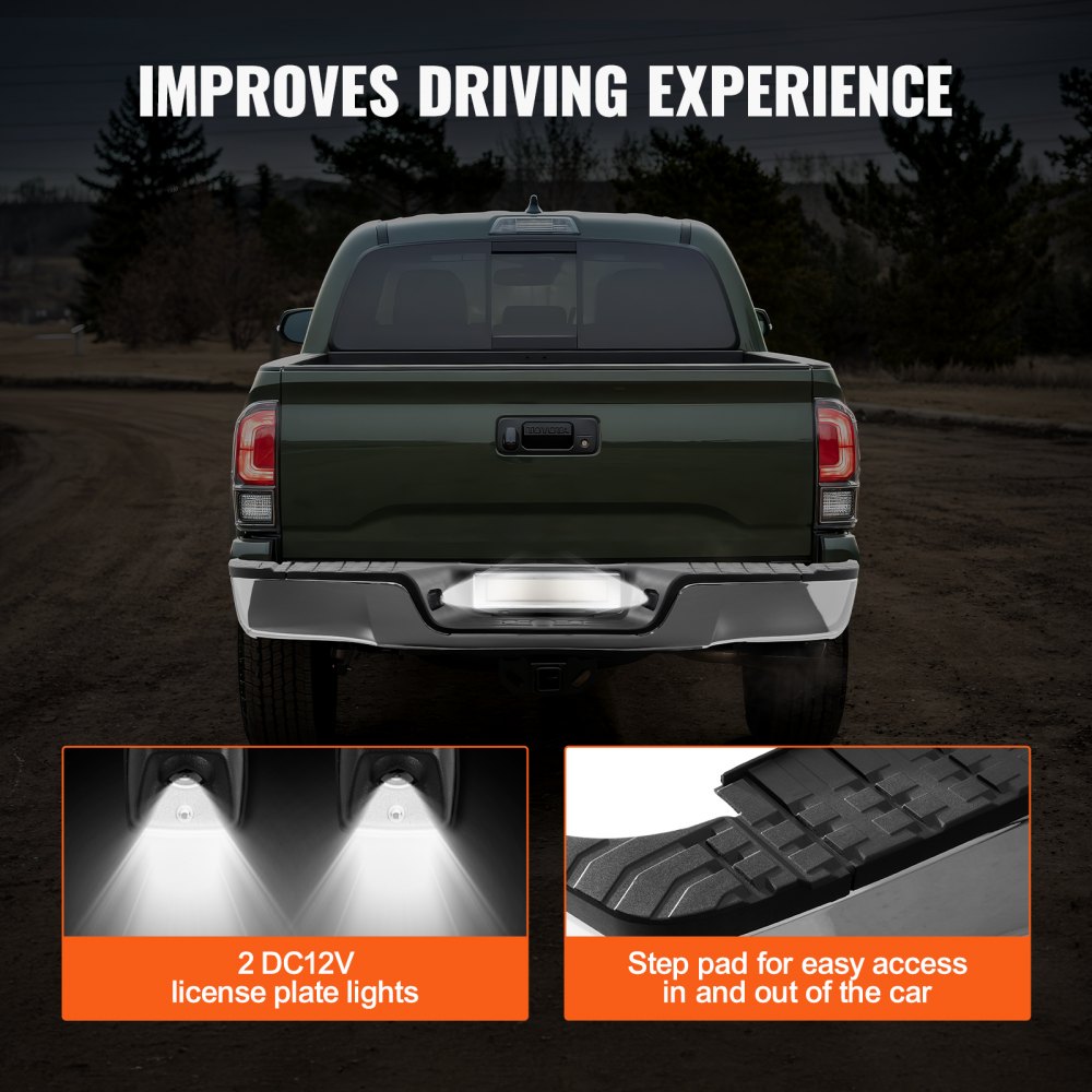 VEVOR Achterbumper, compatibel met Toyota Tundra 2007-2013, Chromen stalen achterbumper, montage vervangende achterbumper met kentekenplaatverlichting en treeplank, zonder sensorgaten, voor TO1103117