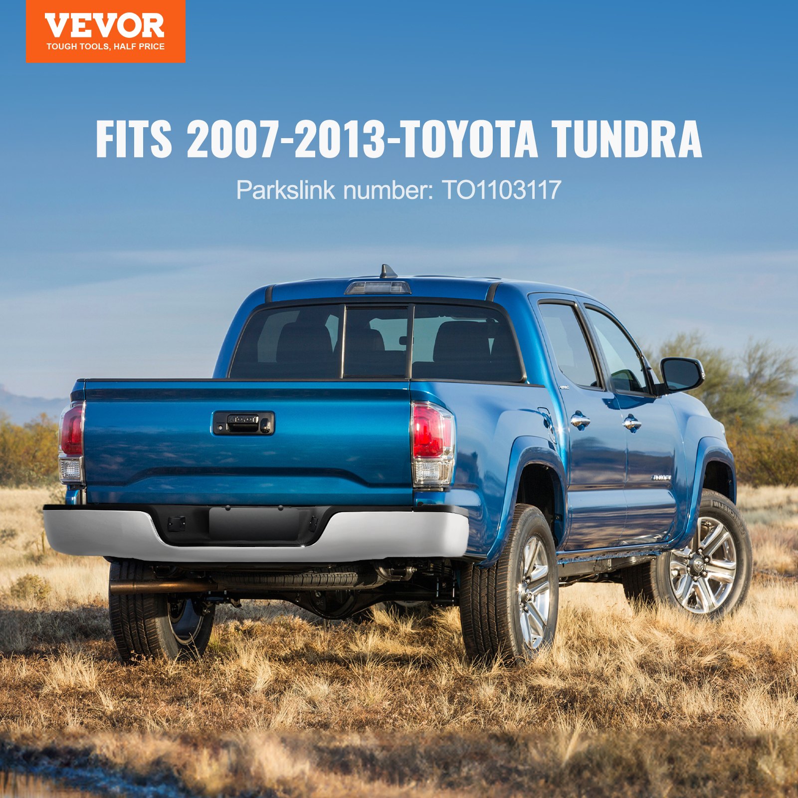 VEVOR Achterbumper, compatibel met Toyota Tundra 2007-2013, Chromen stalen achterbumper, montage vervangende achterbumper met kentekenplaatverlichting en treeplank, zonder sensorgaten, voor TO1103117