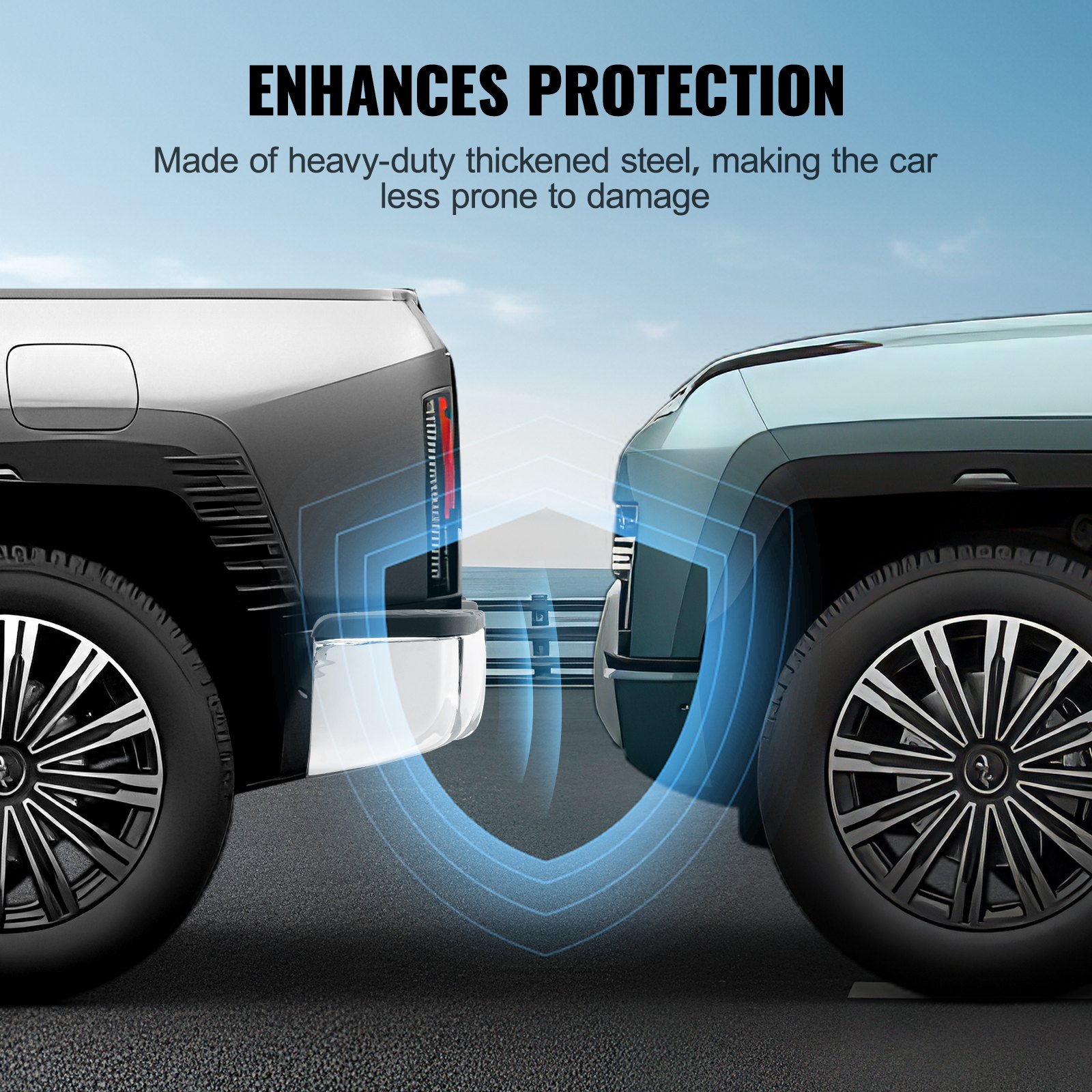 VEVOR Achterbumper, compatibel met Toyota Tundra 2007-2013, Chromen stalen achterbumper, montage vervangende achterbumper met kentekenplaatverlichting en treeplank, zonder sensorgaten, voor TO1103117