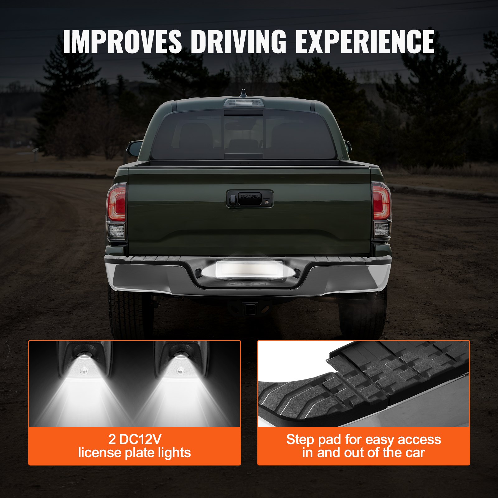 VEVOR Achterbumper, compatibel met Toyota Tundra 2007-2013, Chromen stalen achterbumper, montage vervangende achterbumper met kentekenplaatverlichting en treeplank, zonder sensorgaten, voor TO1103117