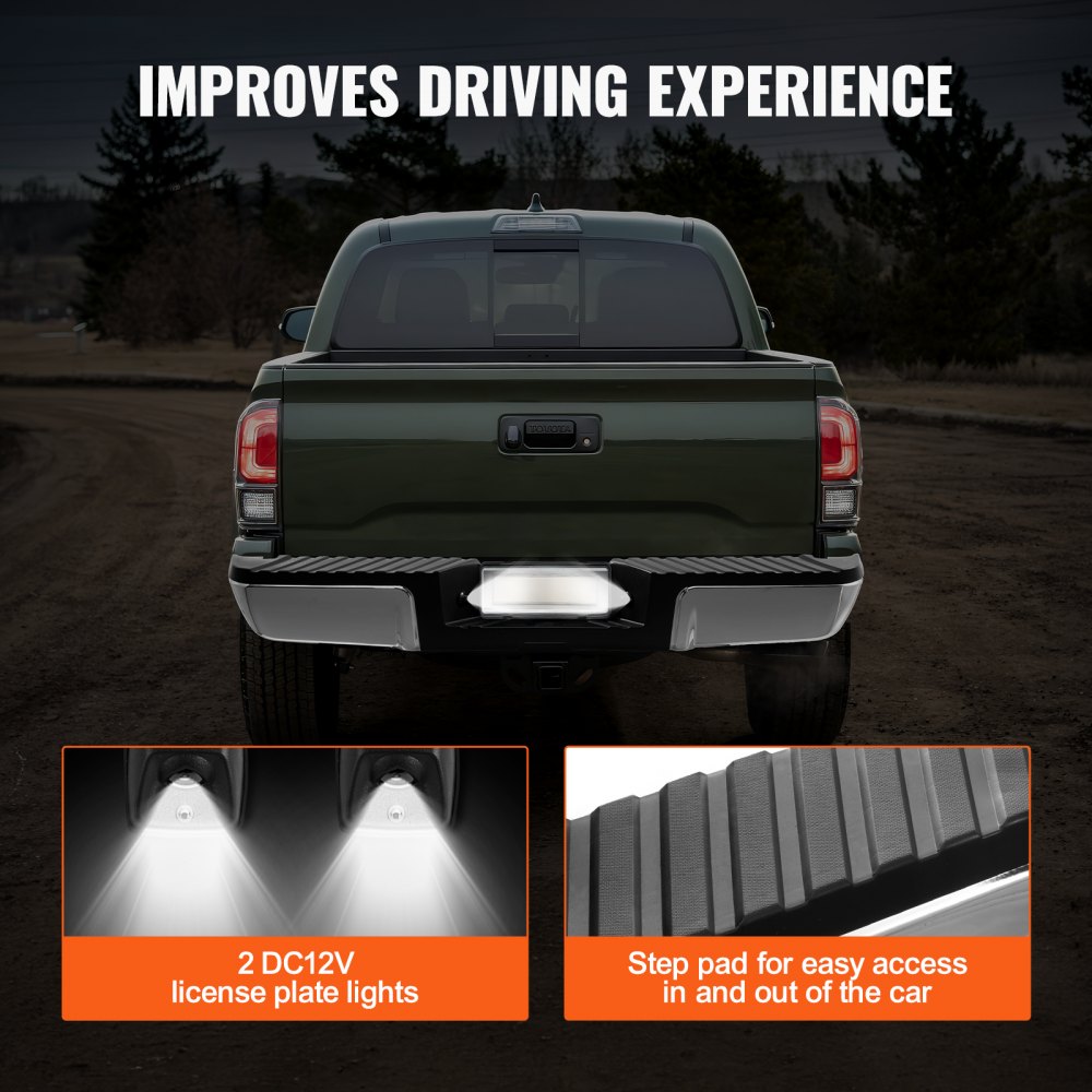 VEVOR Achterbumper, compatibel met 2008-2016 Ford F250/Ford F350 Super Duty, chromen stalen achterbumper, montage vervangende achterbumper met kentekenplaatverlichting en treeplank