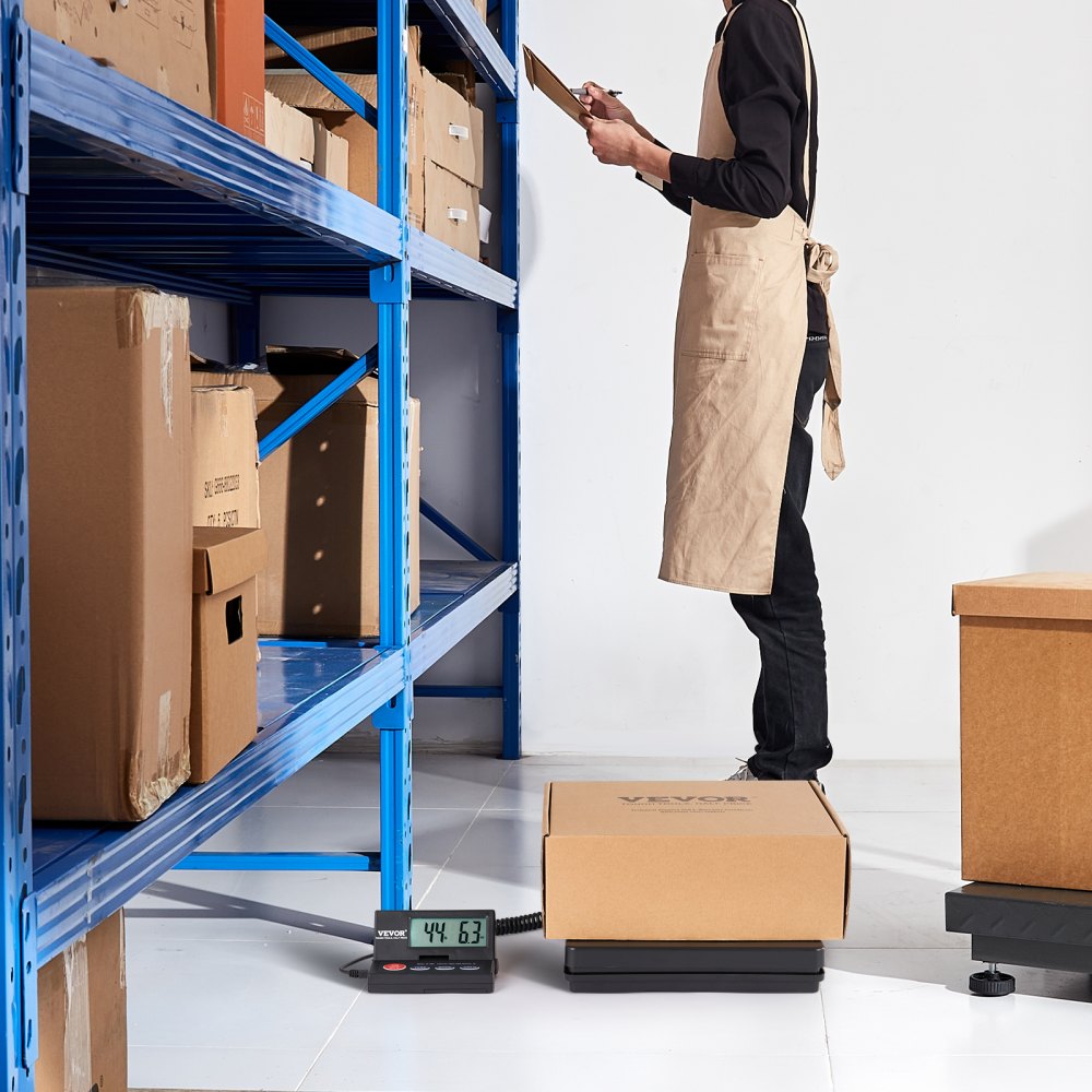 VEVOR Platformweegschaal 10g-50kg Pakketweegschaal Nauwkeurigheid 2g Digitale weegschaal kg/lbs/lbs:oz/g Telweegschaal 250x250x43mm ABS-behuizing Tarra-/houdfuncties AC/DC-voeding Industriële weegschaal Brievenweger Weegschaal