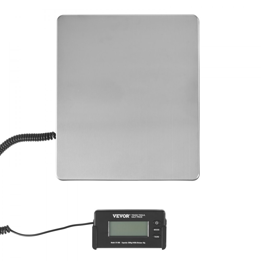 VEVOR Platformweegschaal 150g-200kg Pakketweegschaal Nauwkeurigheid 50g Digitale weegschaal kg/lbs/lbs:oz Telweegschaal 309x262x45mm ABS roestvrij staal Tarrafuncties AC/DC-voeding Industriële weegschaal Brievenweger Weegschaal
