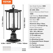 VEVOR 2 PCs Dusk to Dawn Outdoor Lamp Post Light Fixture 450 mm Pole Pier Mount