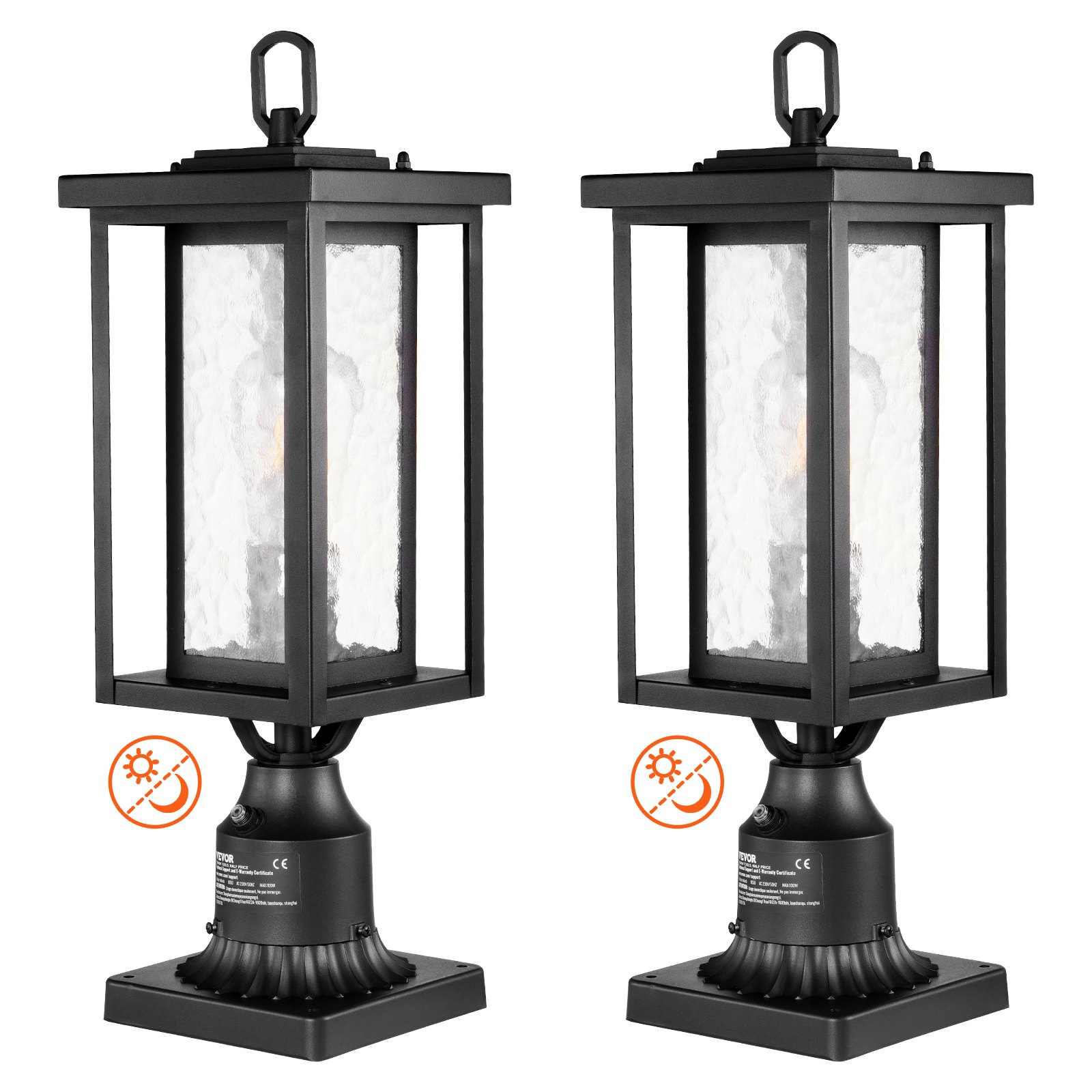 VEVOR 2 Pack Dusk to Dawn Outdoor Post Light, 450 mm, Waterproof Lamp Post Light Fixtures with 3.5 in Pier Mount Base Glass Shade, Lightning-proof Exterior Pole Column Light for Patio Garden Pathway