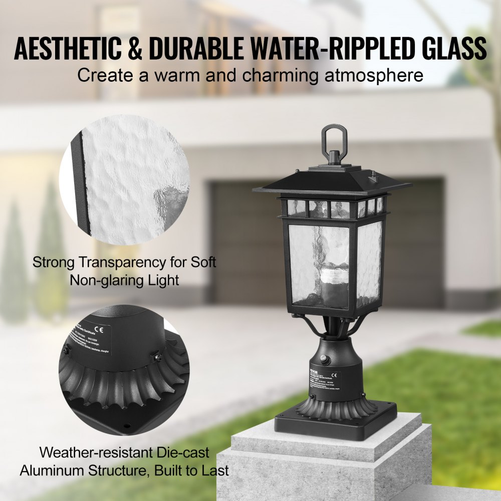 VEVOR 2 Pack Dusk to Dawn Outdoor Post Light, 400 mm, Waterproof Lamp Post Light Fixtures with 3.5 in Pier Mount Base Glass Shade, Lightning-proof Exterior Pole Column Light for Patio Garden Pathway
