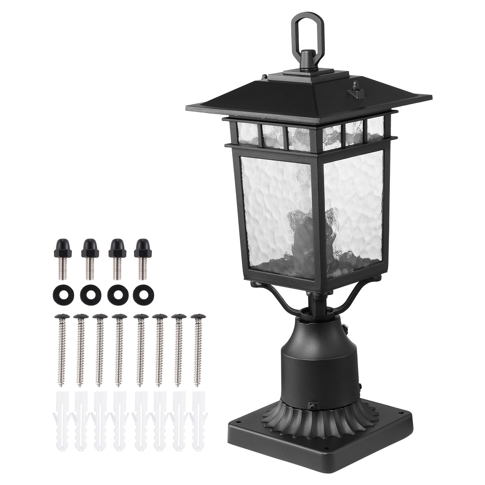 VEVOR 2 Pack Dusk to Dawn Outdoor Post Light, 400 mm, Waterproof Lamp Post Light Fixtures with 3.5 in Pier Mount Base Glass Shade, Lightning-proof Exterior Pole Column Light for Patio Garden Pathway