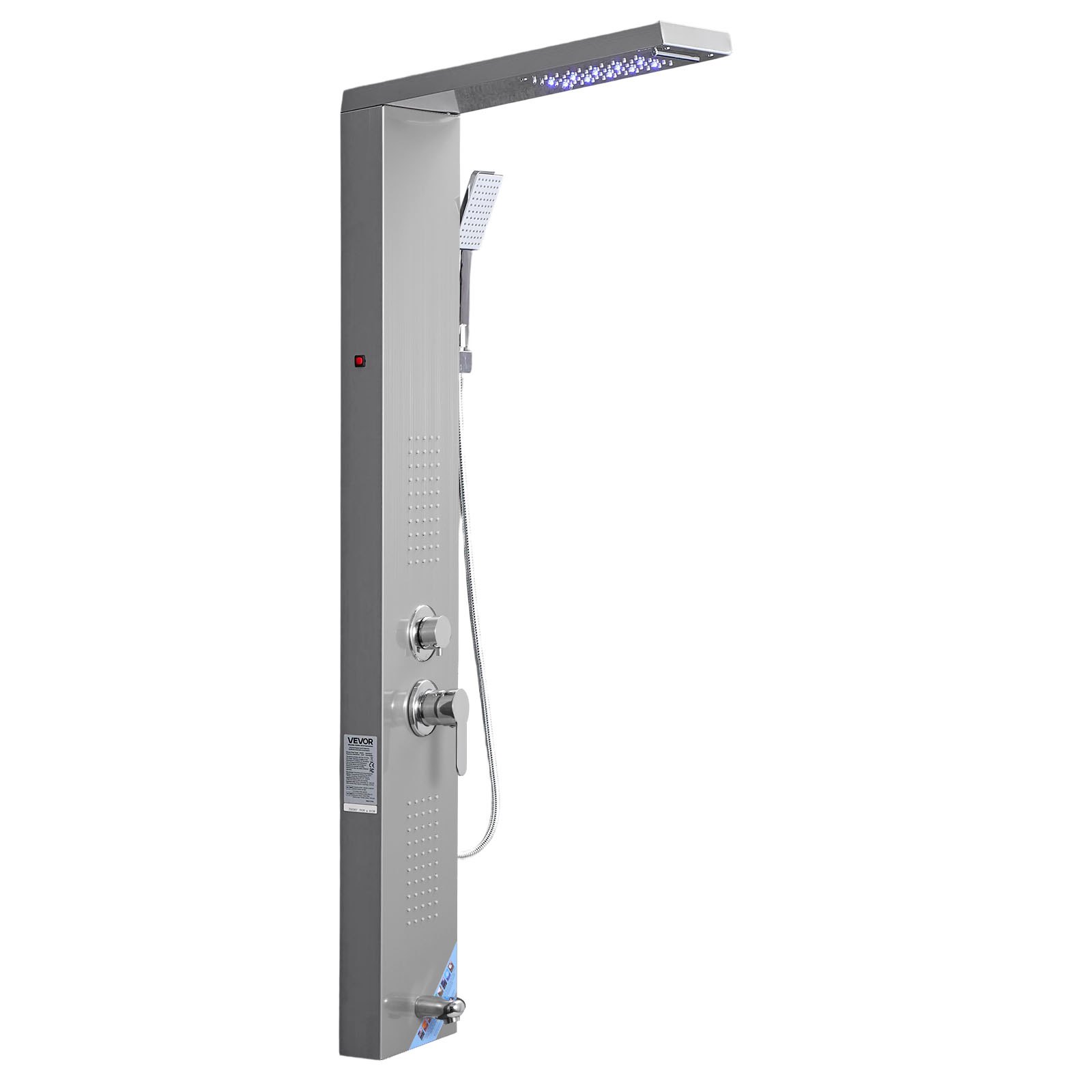 VEVOR Douchepaneel Torensysteem (5 standen) met regendouchekop en LED, (1345 mm) geborstelde roestvrijstalen douchekolom, aan de muur gemonteerd regenmassagesysteem, met handdouche en baduitloop