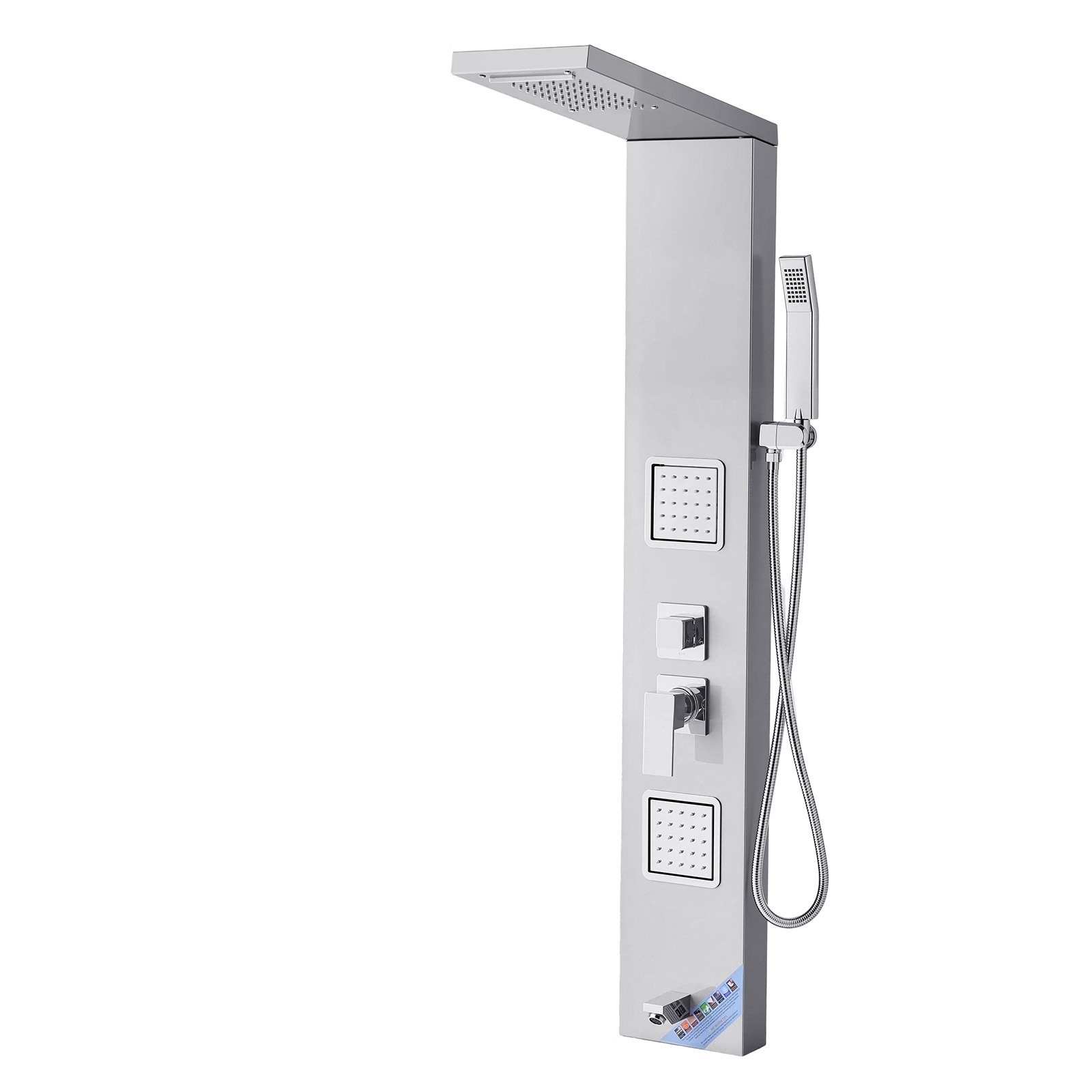 VEVOR Douchepaneeltorensysteem (5 standen) met regendouchekop, (1345 mm) douchekolom van roestvrij staal 304, aan de muur bevestigd regenmassagesysteem, met handdouche, baduitloop en 2 lichaamsjets