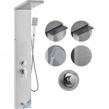 VEVOR Shower Panel System, 5 Shower Modes, LED Shower Panel Tower, Rainfall, Waterfall, 2 Body Massage Jets, Tub Spout, Handheld Shower with 59" Hose, Wall Mounted Stainless Steel Shower Set