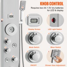 VEVOR Shower Panel System, 6 Shower Modes, LED and Display Shower Panel Tower, Rainfall, Waterfall, 4 Body Massage Jets, Tub Spout, Handheld Shower, 59 Inch Hose, Wall Mounted Shower Set
