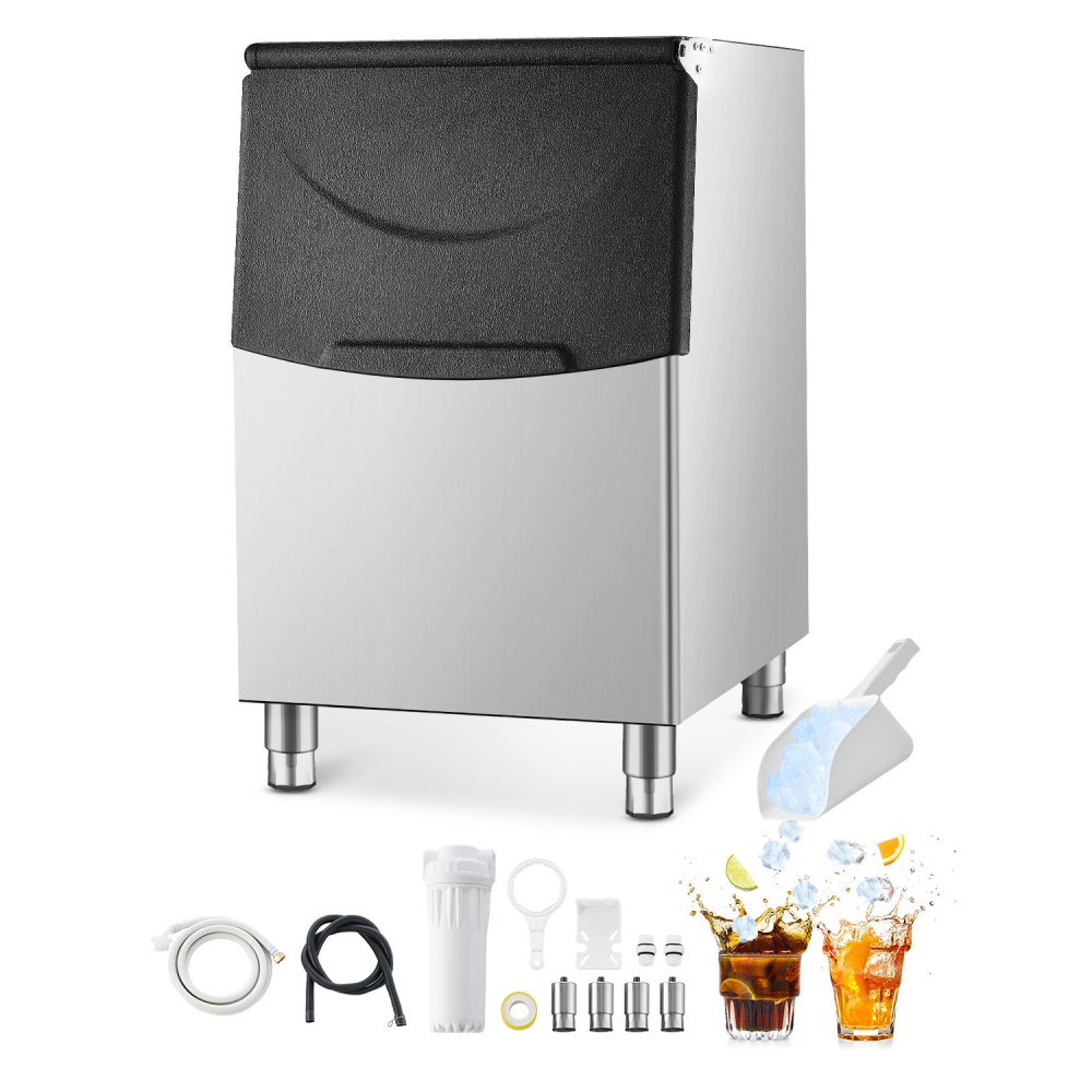 VEVOR Commercial Ice Maker Storage Bin, 250LBS Capacity Ice Bin, Stainless Steel Ice Storage Bin with Filter and Adjustable Anti-slip Rubber Feet, Suitable for Restaurant Hotel and Beverage Shops