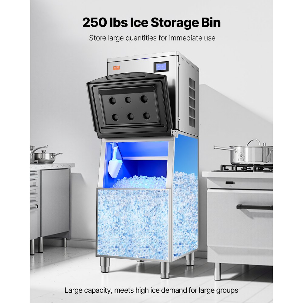 VEVOR Commercial Ice Maker Storage Bin, 250LBS Capacity Ice Bin, Stainless Steel Ice Storage Bin with Filter and Adjustable Anti-slip Rubber Feet, Suitable for Restaurant Hotel and Beverage Shops