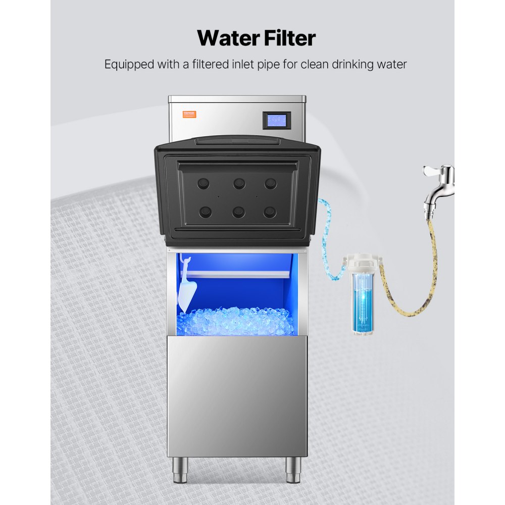 VEVOR Commercial Ice Maker Storage Bin, 250LBS Capacity Ice Bin, Stainless Steel Ice Storage Bin with Filter and Adjustable Anti-slip Rubber Feet, Suitable for Restaurant Hotel and Beverage Shops
