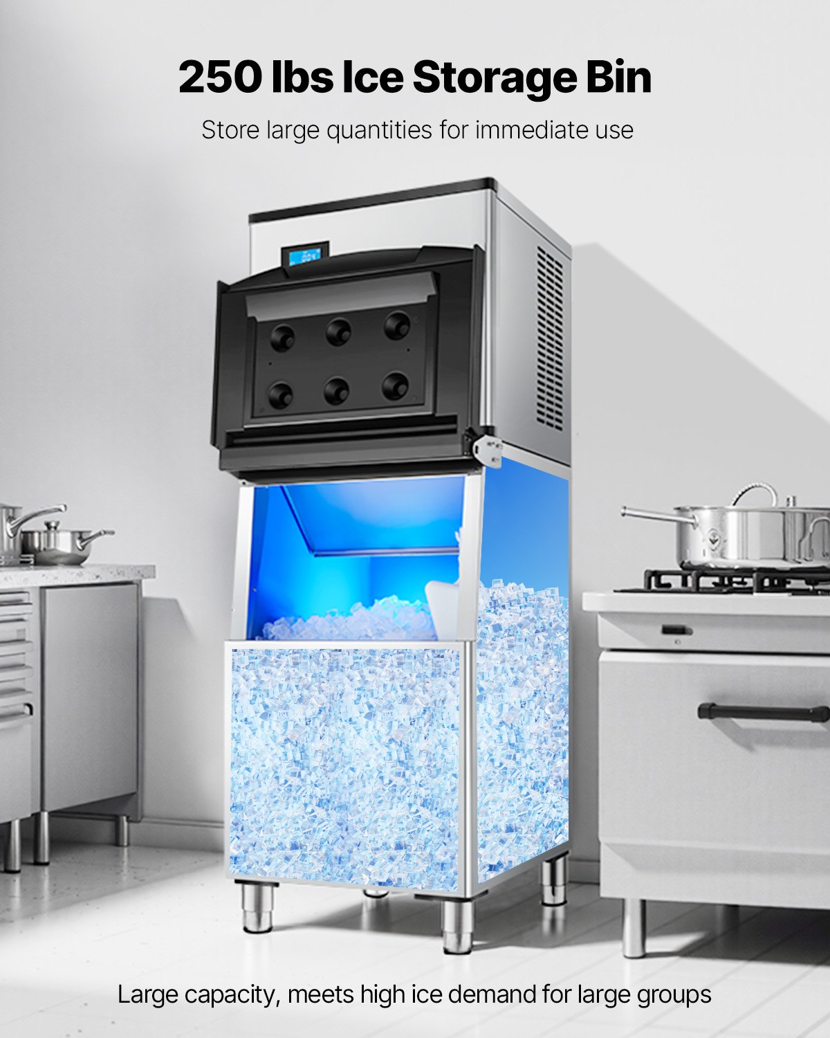 VEVOR Commerciële ijsblokjesmachine, ijsemmer met een capaciteit van 113,4 kg, ijsblokjesmachine met filter en antislip rubberen voetjes, voor restaurants, hotels en drankwinkels