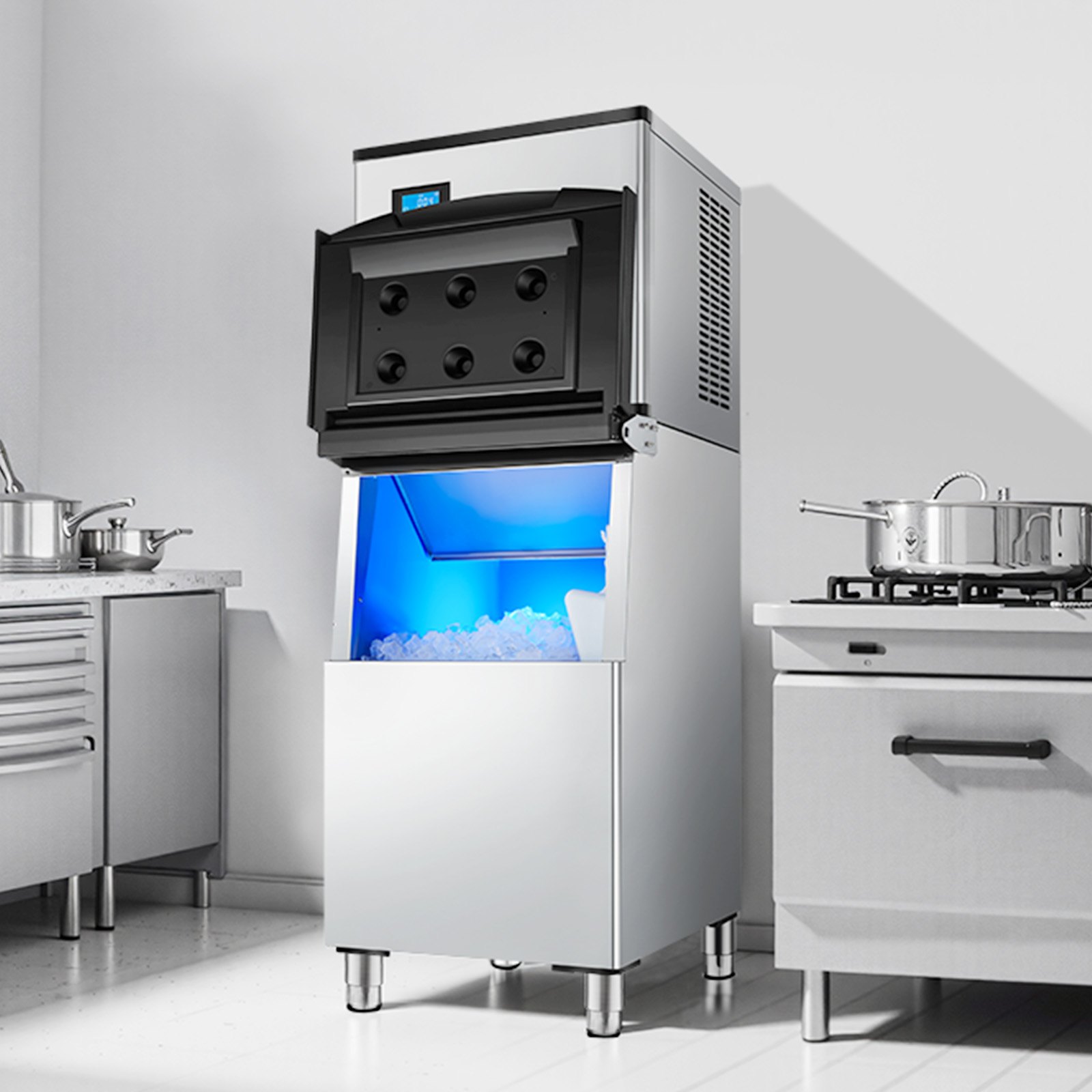 VEVOR Commerciële ijsblokjesmachine, ijsemmer met een capaciteit van 113,4 kg, ijsblokjesmachine met filter en antislip rubberen voetjes, voor restaurants, hotels en drankwinkels