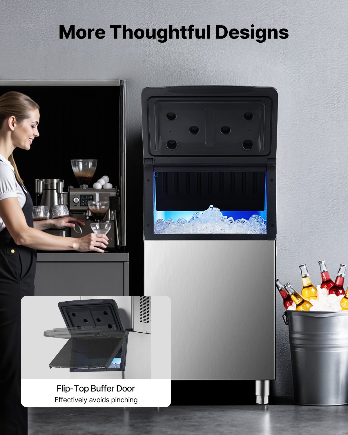 VEVOR Commerciële ijsblokjesmachine, capaciteit 136 kg, commerciële ijsblokjesmachine met verstelbare antislip rubberen voetjes voor restaurants, hotels en slijterijen