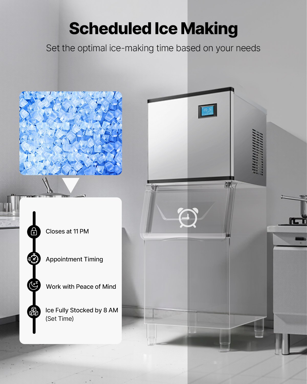 VEVOR Ice Machine Head Commercial Ice Maker Ice Machine (Head Only) 136 kg/day, Stainless Steel + PE Plastic Head Ice Maker Head with Smart Control Panel & One-Button Cleaning