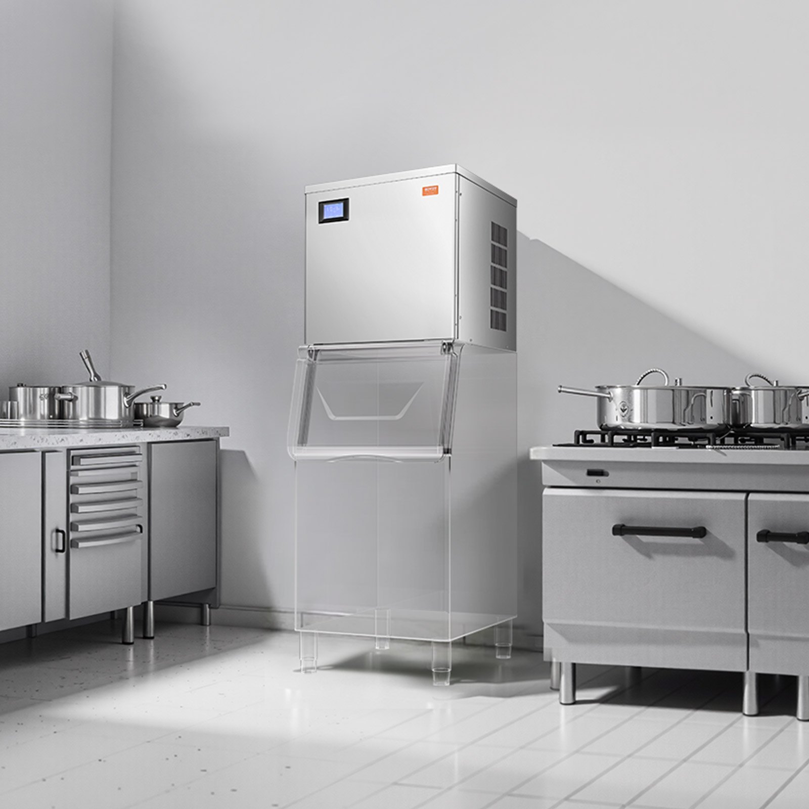 VEVOR Ice Machine Head Commerciële ijsblokjesmachine IJsmachine (alleen kop) 181 kg/dag, roestvrij staal + PE-kunststof kop IJsblokjesmachinekop met slim bedieningspaneel en reiniging met één knop