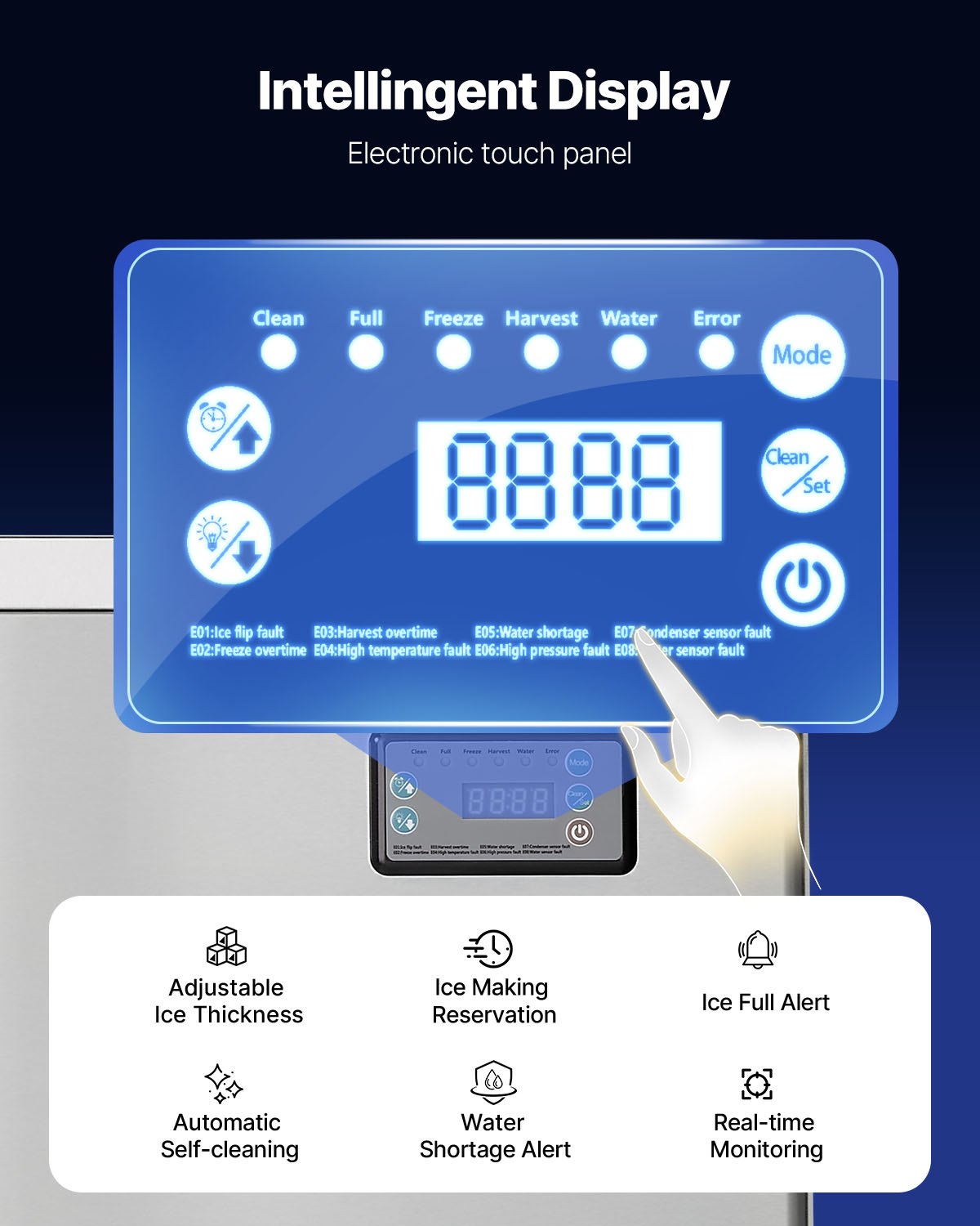 VEVOR Commerciële IJsmachine – Hoofdeenheid, 204 kg/dag RVS IJsmachine met Slim Bedieningspaneel, Zelfreinigend, Instelbare Dikte, Ideaal voor Restaurants, Bars, Cafés, Hotels – Alleen Hoofdeenheid