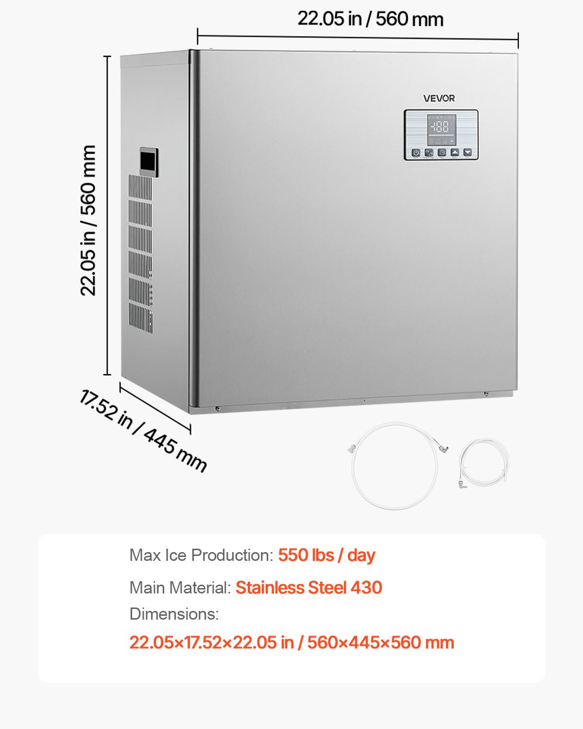 VEVOR Commercial Ice Maker Machine - Head, 250 kg/Day Stainless Steel Ice Machine with Scheduled Ice-Making, Self-Cleaning, Adjustable Thickness, Ideal for Restaurant Bar Cafe Hotel - Head Only