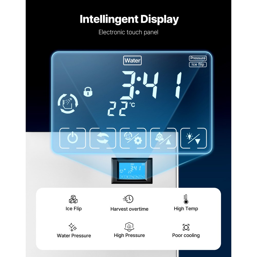 VEVOR Commerciële IJsmachine Processorkop 163 kg/dag Roestvrij Staal, met Zelfreiniging & Touchscreen, IJsblokjesbak met een capaciteit van 113 kg, Ideaal voor Restaurants, Bars, Cafés en Hotels
