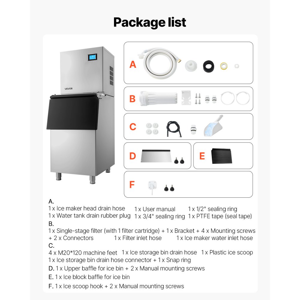 VEVOR Commerciële IJsmachine Processorkop 163 kg/dag Roestvrij Staal, met Zelfreiniging & Touchscreen, IJsblokjesbak met een capaciteit van 113 kg, Ideaal voor Restaurants, Bars, Cafés en Hotels