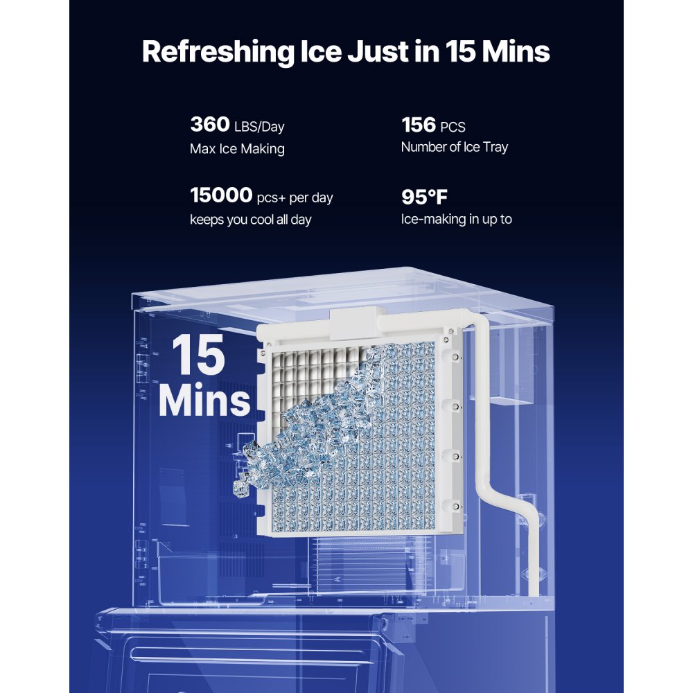 VEVOR Commerciële IJsmachine Processorkop 163 kg/dag Roestvrij Staal, met Zelfreiniging & Touchscreen, IJsblokjesbak met een capaciteit van 113 kg, Ideaal voor Restaurants, Bars, Cafés en Hotels