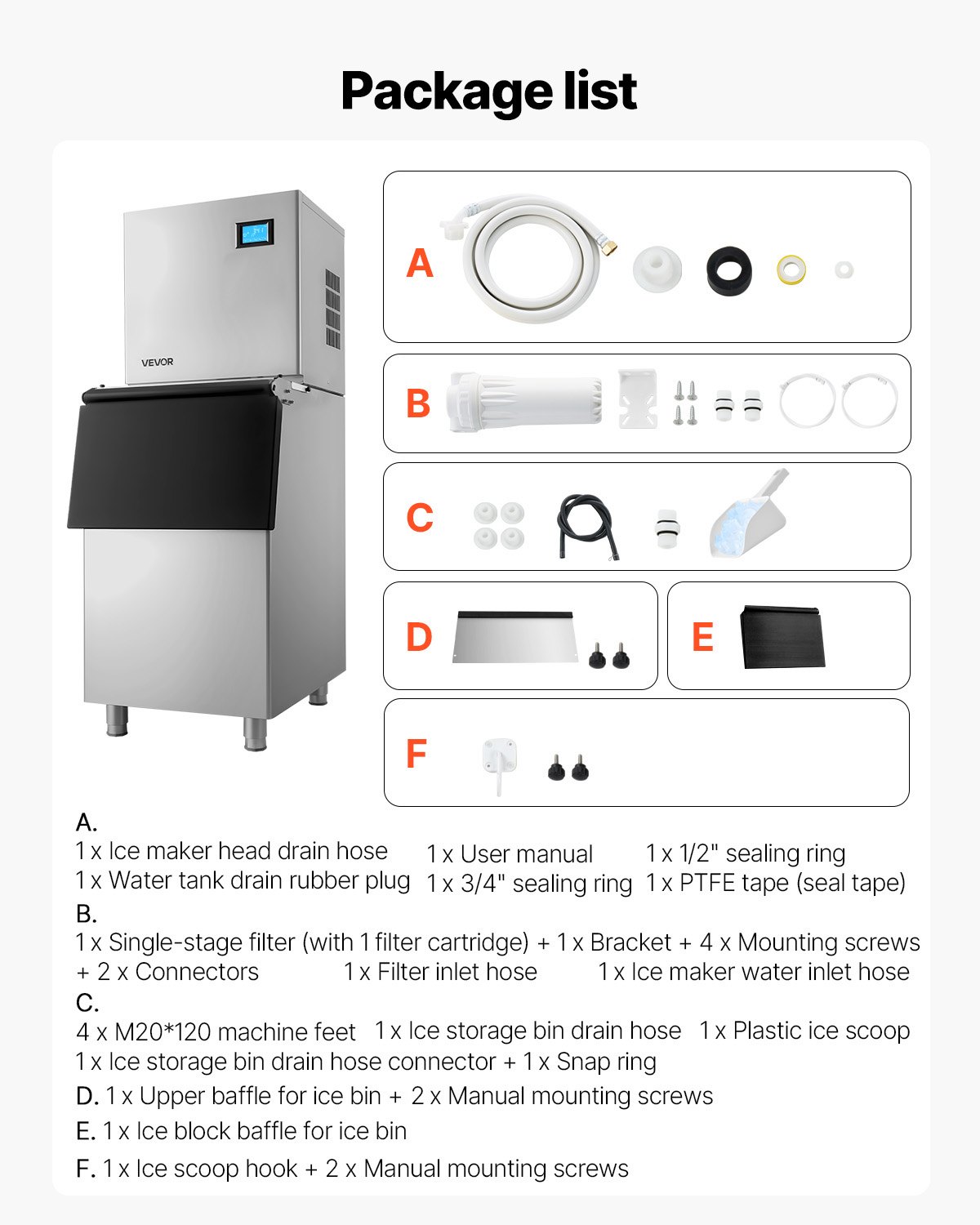 VEVOR Commerciële IJsmachine Processorkop 163 kg/dag Roestvrij Staal, met Zelfreiniging & Touchscreen, IJsblokjesbak met een capaciteit van 113 kg, Ideaal voor Restaurants, Bars, Cafés en Hotels