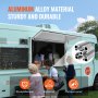 VEVOR-verkooppuntraam op een foodtruck, met nadruk op het aluminiumlegeringmateriaal, de duurzaamheid en roestwerende eigenschappen.