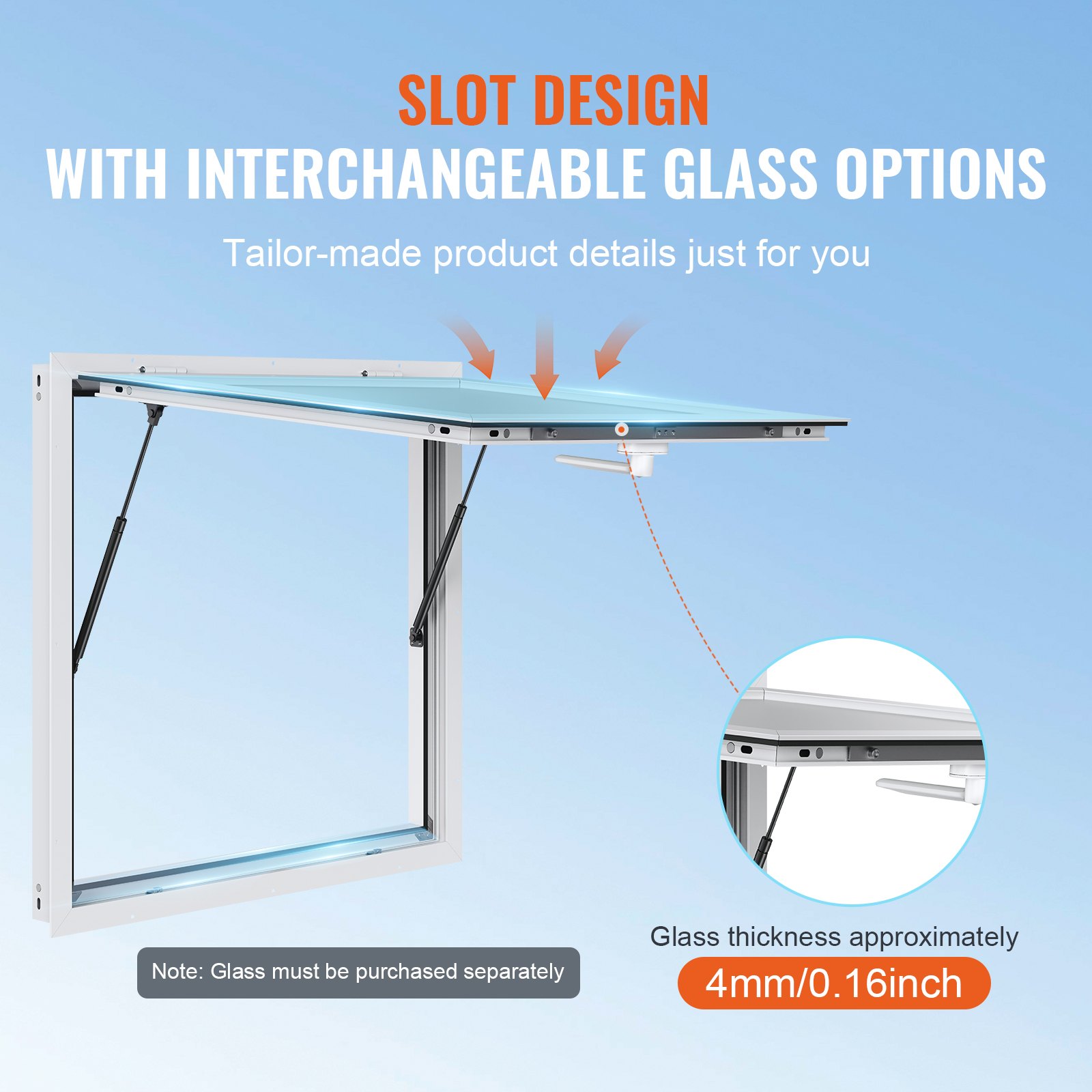 VEVOR Food Truck Raam 36"x36", Aluminium Food Truck Service Raam met Luifeldeur en Trekhaak, Draaibaar tot 85 graden voor Food Trucks en Food Trailers, Glas niet inbegrepen