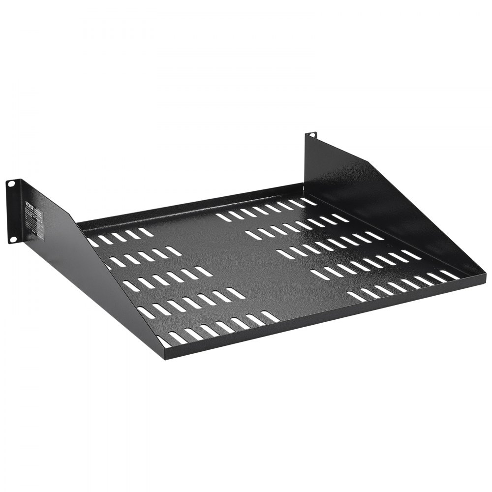 VEVOR 2U Server Rack Shelf, 16"/406mm Depth, 50lbs Max Load Capacity Vented Cantilever or Wall Mount Rack Mount Shelf with Tray, Good Air Circulation for 19"/482.6mm Network Cabinet or Equipment Rack