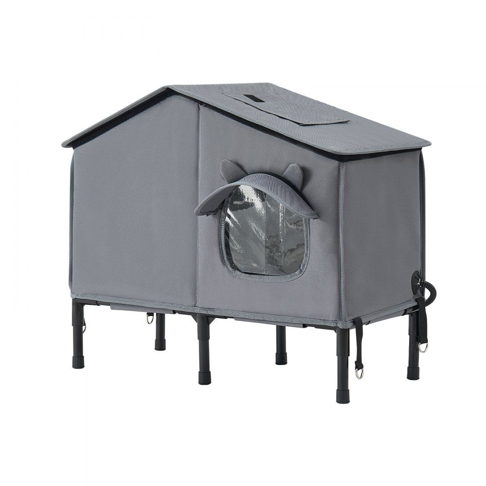 VEVOR Elevated Heated Cat House 34W Insulated Kitty Shelter with Heated Pad, for Indoor Outdoor Winter Use, Double-Door & Private Side Curtain, Waterproof Weatherproof Stray Feral Shelter for Outside