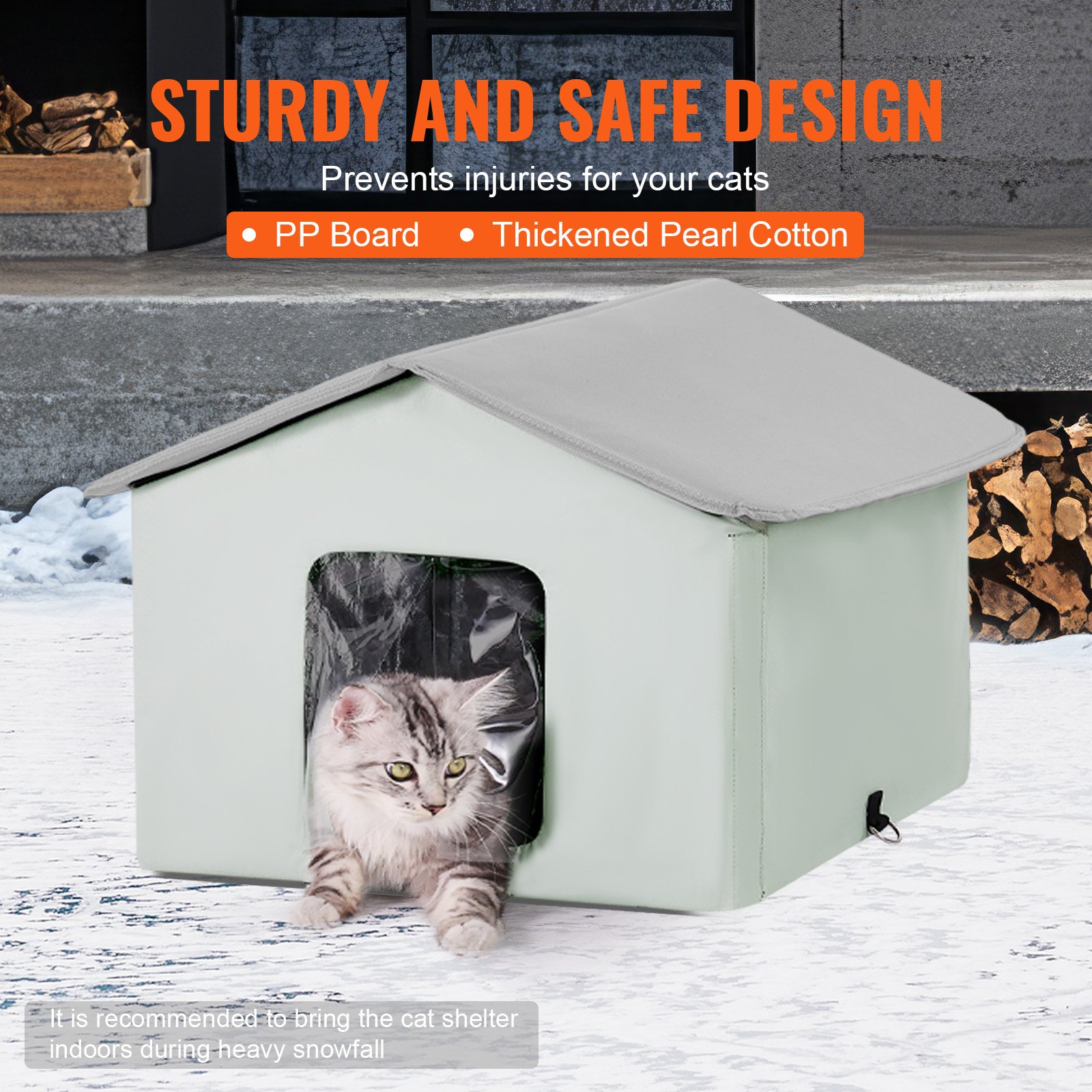 VEVOR Kattenhuis 48x56x44 cm, Kattenhuis 30 W, Kattenhol, Kattenverblijf gemaakt van 600D Oxford-stof met verwarmd kussen, temperatuurverhoging tot 20 °C, voor de winter, Groen (midden)