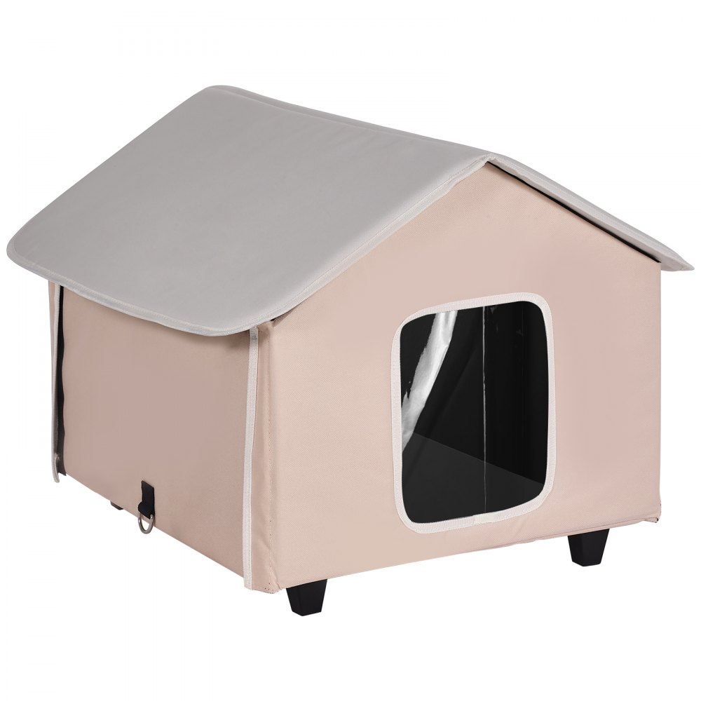 VEVOR Kattenhuis 52x48x47 cm, Kattenhuis 55 W, Kattenhol, Kattenverblijf gemaakt van 600D Oxford-stof met verwarmd kussen, temperatuurverhoging tot 20 °C, voor de winter, Bruin (Midden)