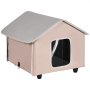 VEVOR Kattenhuis 52x48x47 cm, Kattenhuis 55 W, Kattenhol, Kattenverblijf gemaakt van 600D Oxford-stof met verwarmd kussen, temperatuurverhoging tot 20 °C, voor de winter, Bruin (Midden)