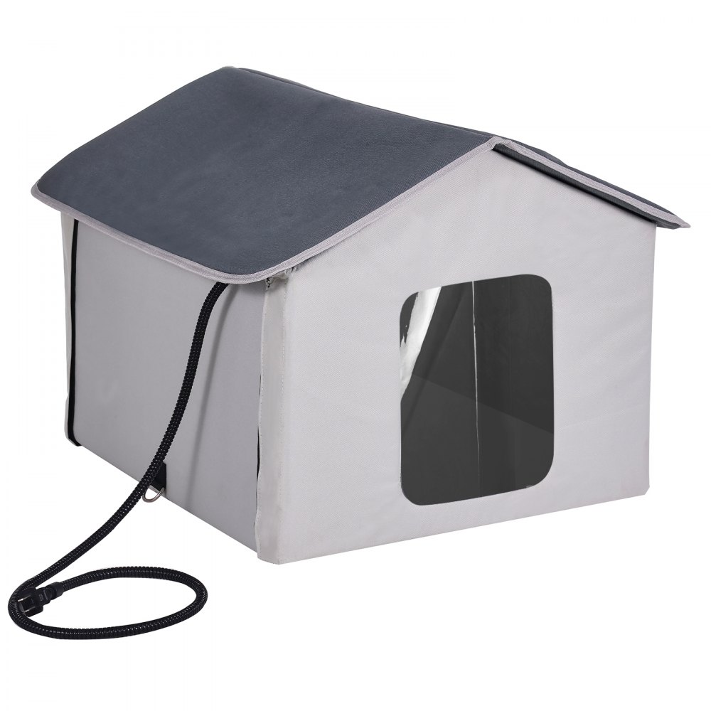 VEVOR Heated Cat House, Outdoor Kitty Shelter with Timer, 600D Oxford Cloth Foldable Cat Shelter with Heated Pad  for Winter to Stay Warm and Cozy, Gray (Middle)