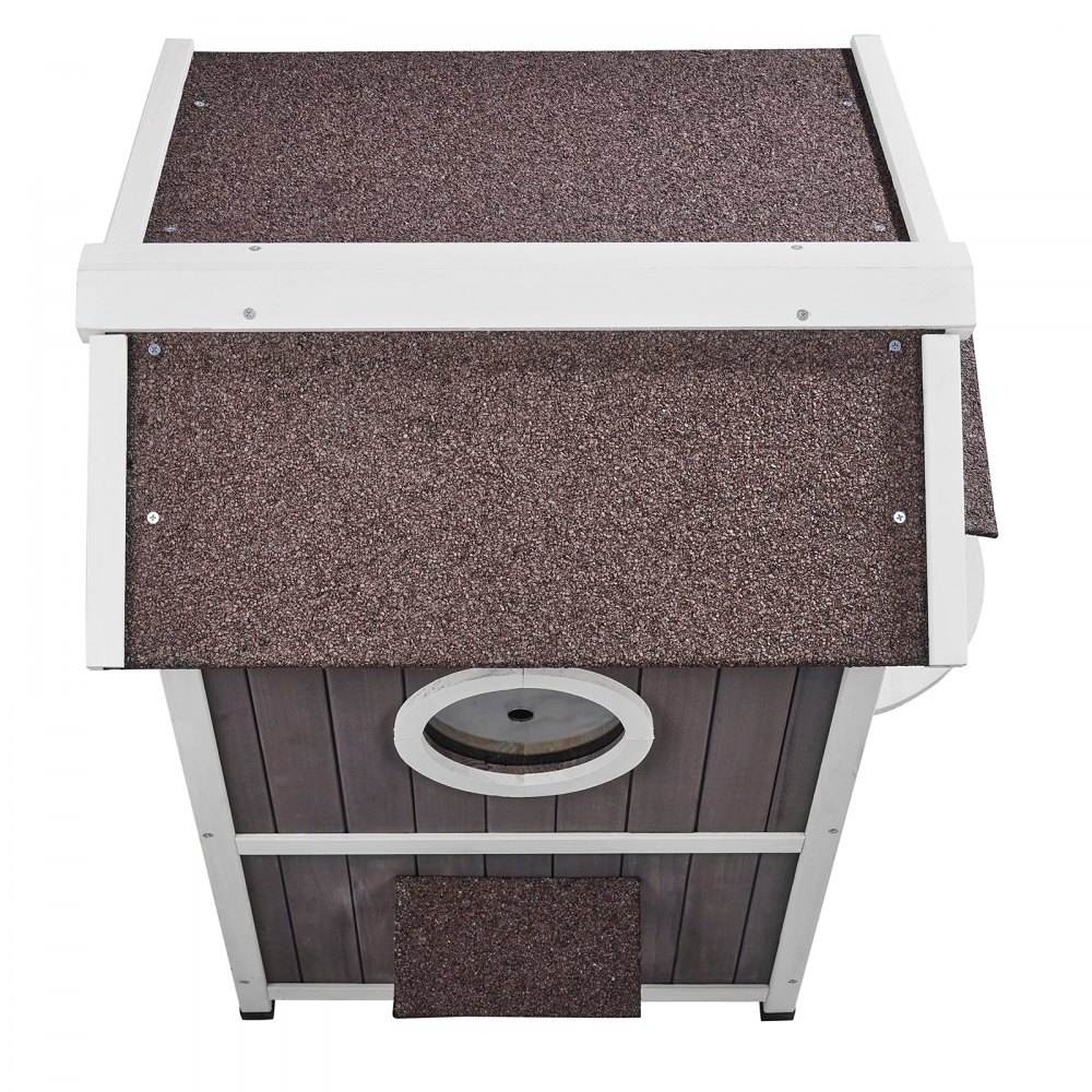 VEVOR Weerbestendig buitenkattenhuis, schuilplaats voor wilde katten voor meerdere katten, groot houten buitenkattenhuis met twee verdiepingen, deuren, PVC-deurkleppen en een transparant venster, 58,4 cm L x 66 cm B x 91,4 cm H