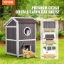 VEVOR Weerbestendig buitenkattenhuis, schuilplaats voor wilde katten voor meerdere katten, groot houten buitenkattenhuis met twee verdiepingen, deuren, PVC-deurkleppen en een transparant venster, 58,4 cm L x 66 cm B x 91,4 cm H