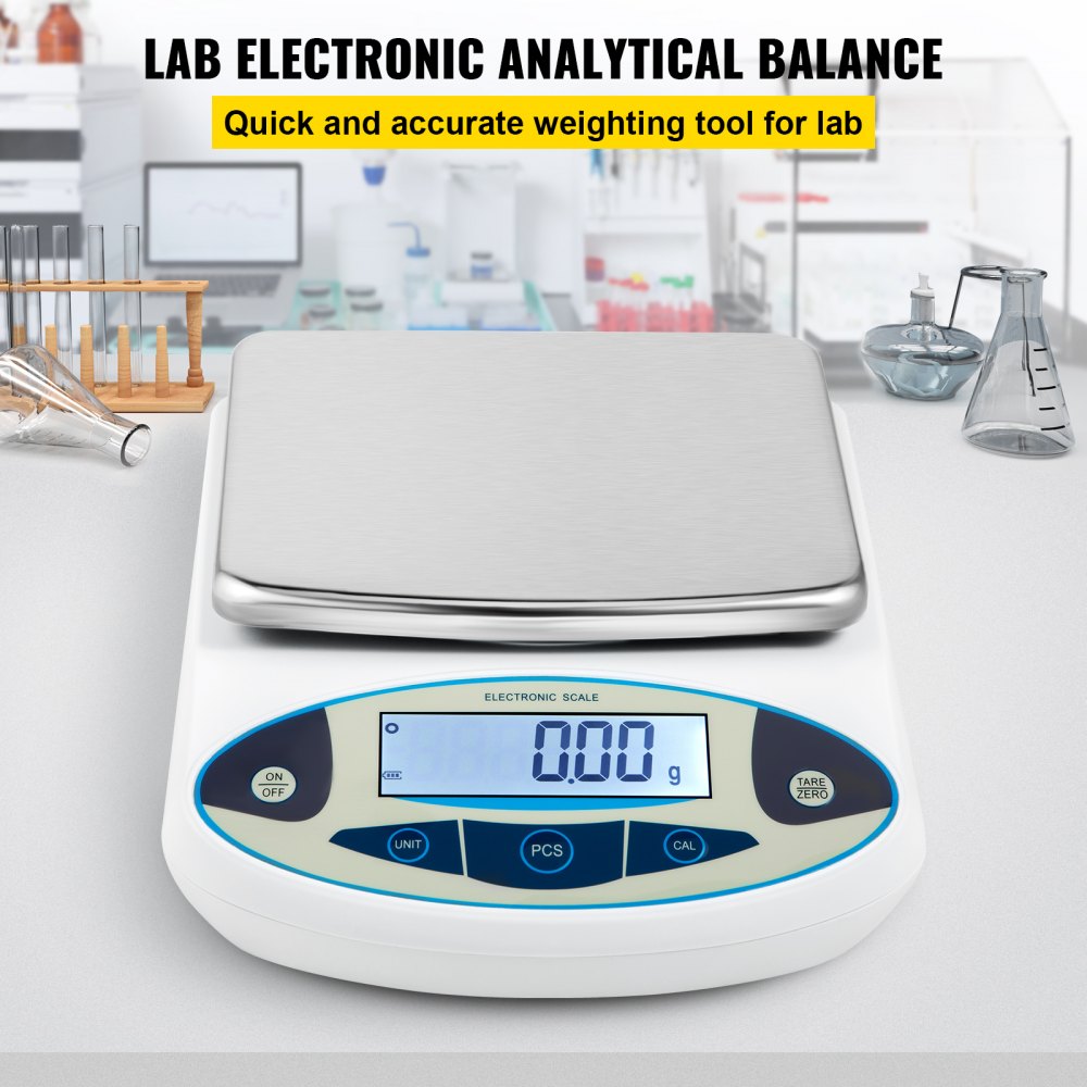 VEVOR Digitale Laboratoriumweegschaal 5000gx0,01g Laboratorium Analytische Weegschalen 23x18x6cm Precisieweegschaal Gemaakt van Roestvrij Staal en ABS met Meerdere Handige Functies voor Laboratoria