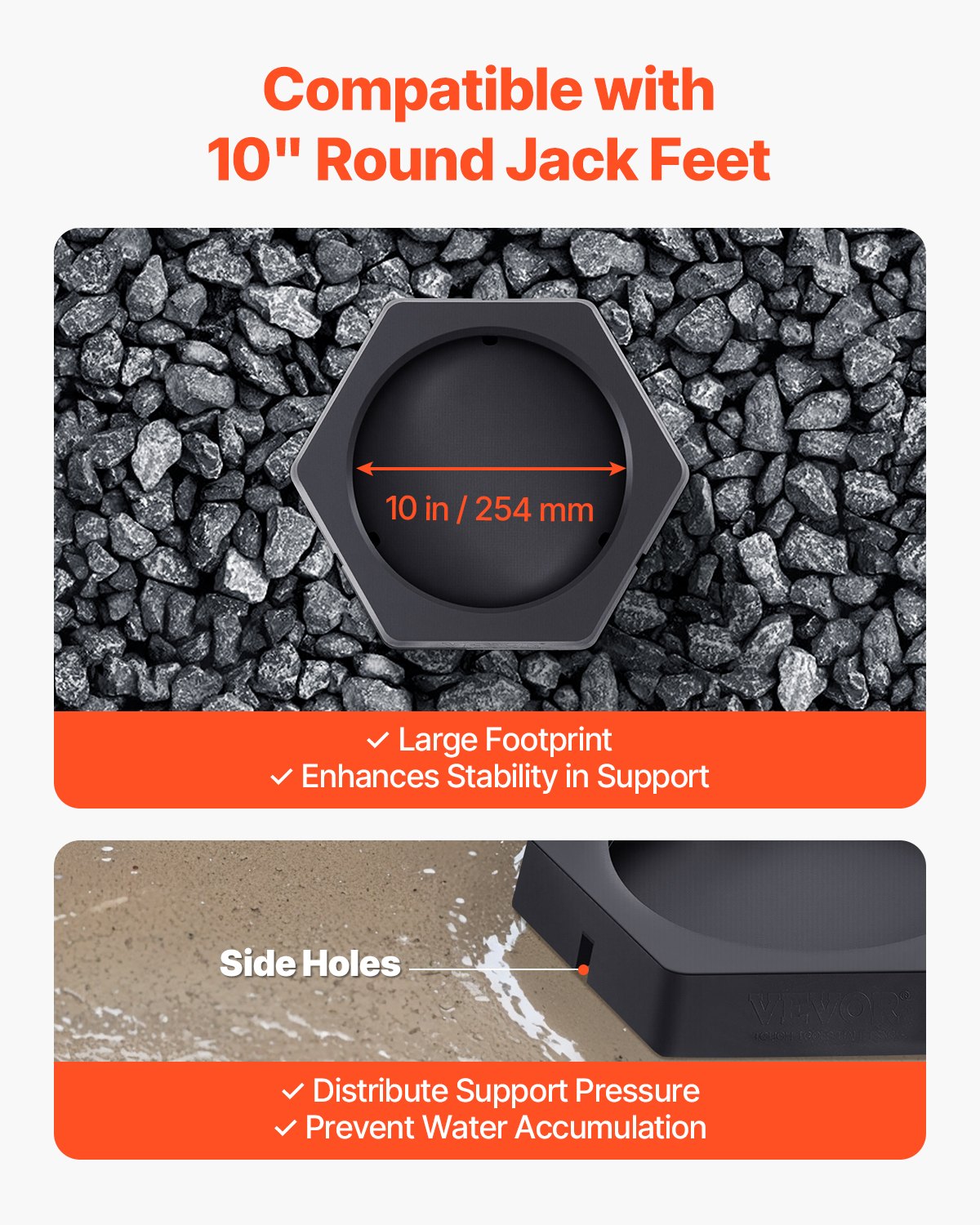 VEVOR RV Leveling Pads, 4-Pack Rubber Trailer Jack Pads, Each with 5000 lbs Capacity, Jack Stabilizer Padding with Large Surface Area, Ideal for 10" Round Feet, 5th Wheels Class A/C Motorhomes Camper