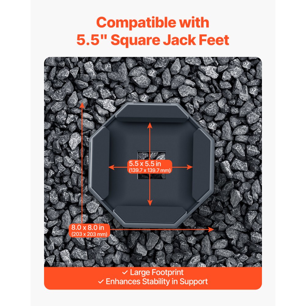 VEVOR RV Leveling Pads, 4-Pack Rubber Trailer Jack Pads, Each with 5000 lbs Capacity, Jack Stabilizer Pad with Large Surface Area, Suitable for 5.5" Square Jack Feet, 5th Wheels Class A/C Motorhomes