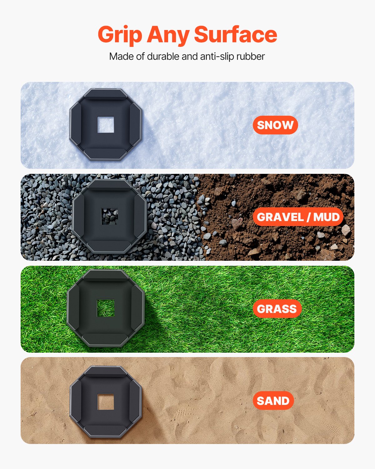 VEVOR RV Leveling Pads, 4-Pack Rubber Trailer Jack Pads, Each with 5000 lbs Capacity, Jack Stabilizer Pad with Large Surface Area, Suitable for 5.5" Square Jack Feet, 5th Wheels Class A/C Motorhomes