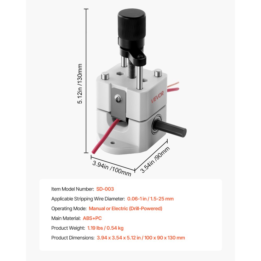 VEVOR Kabelstripmachine, 1,5-25 mm, handmatige draadstripper met handzwengel of boormachine, 64Mn geharde messen, 45# stalen rollen, ABC & PC draadstripper, kabelstripmachine