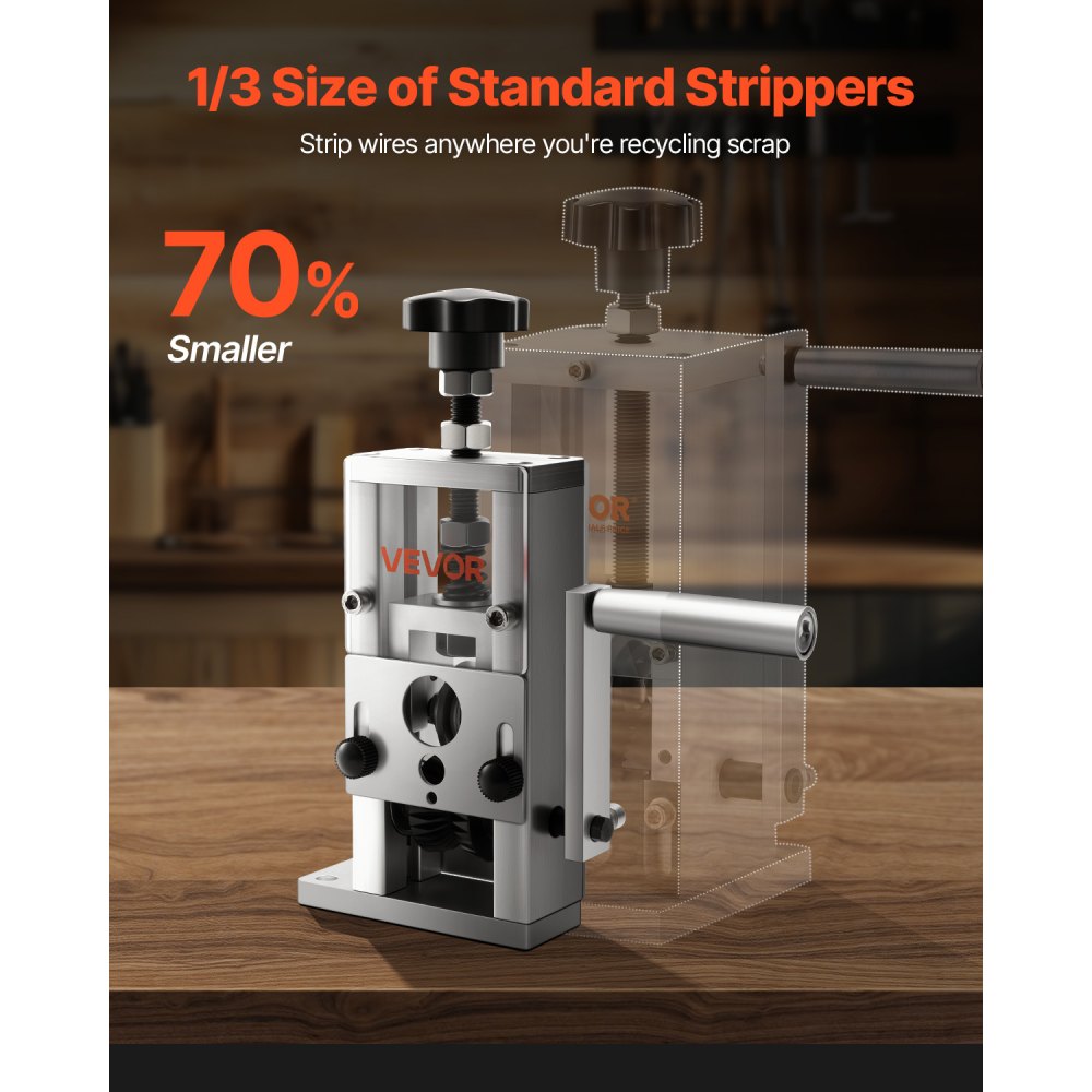 VEVOR Manual Wire Stripping Machine, 0.06-1 in, Copper Stripper with Hand Crank or Drill Powered, 64Mn Quenched Blades, 45# Steel Rollers, Aluminum Alloy Frame Wire Peeler, for Scrap Copper Recycling